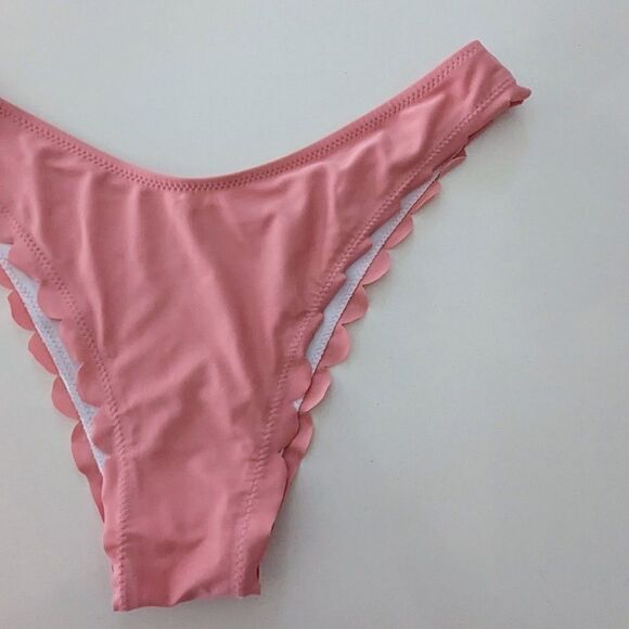 Women's Zaful Bikini Bottoms Only Scalloped Pink Rose Medium High Waisted Cheeky - Picture 8 of 8